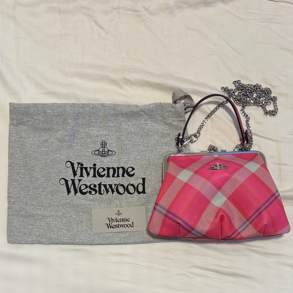 Vivienne Westwood Pink & Blue Plaid Granny Frame Bag